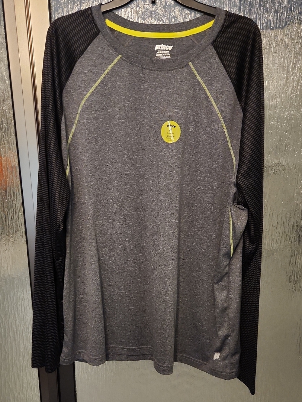Prince Gray and Black Long-Sleeve Athletic Top with Lime Accents (NWT)